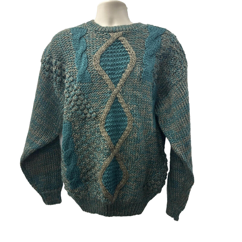 Vintage Handmade Peter England Acrylic Varsity Sweater Medium Cable Fisherman